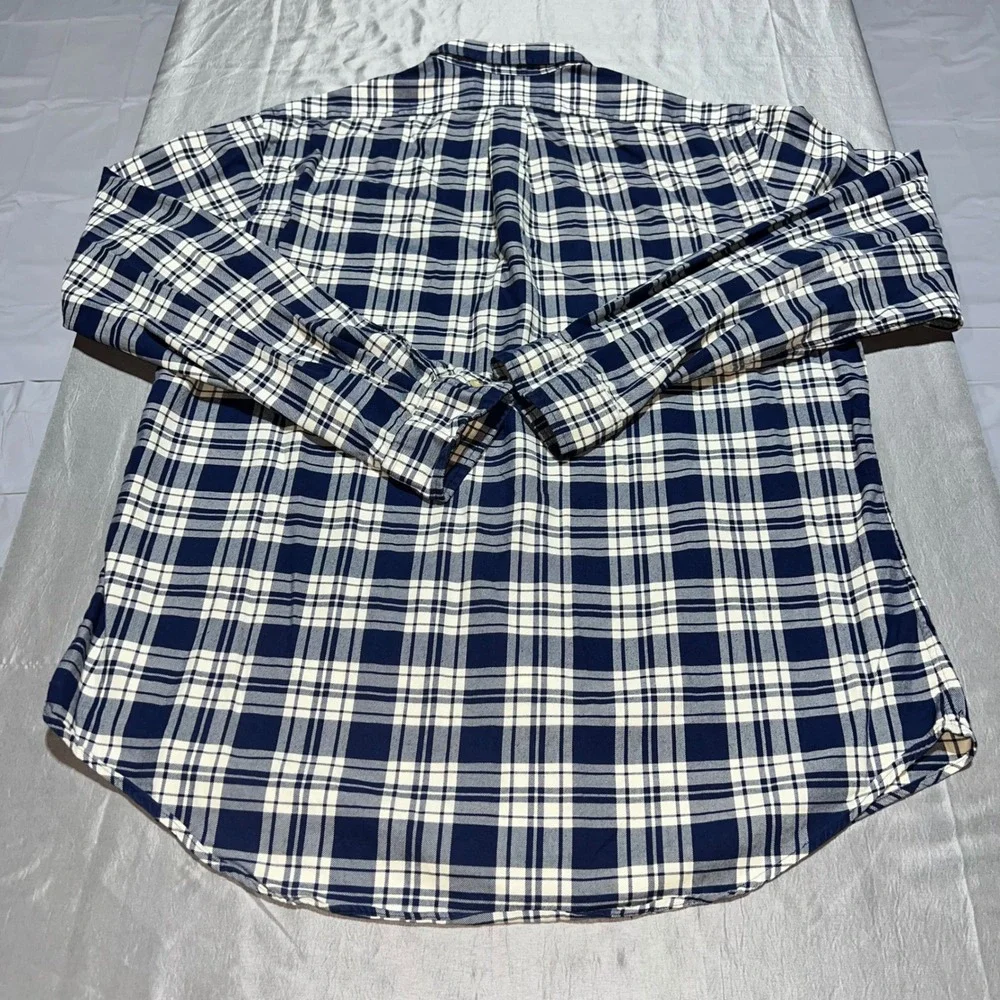 Pony Polo Ralph Lauren Mens Large Navy White Plaid Cotton Button Down Shirt Sz L